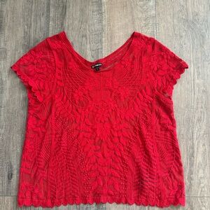 Express Red Lace Floral Women Top